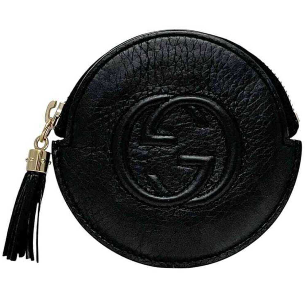 Gucci Coin Wallet Interlocking Purse Leather GG Zipper Tassel Round Wallet Black